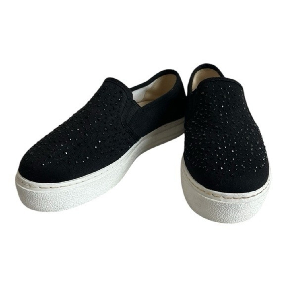 Just Lida Black Canvas Rhinestone Studded Slip-On Loafers Flats US 8.5 - Picture 5 of 11